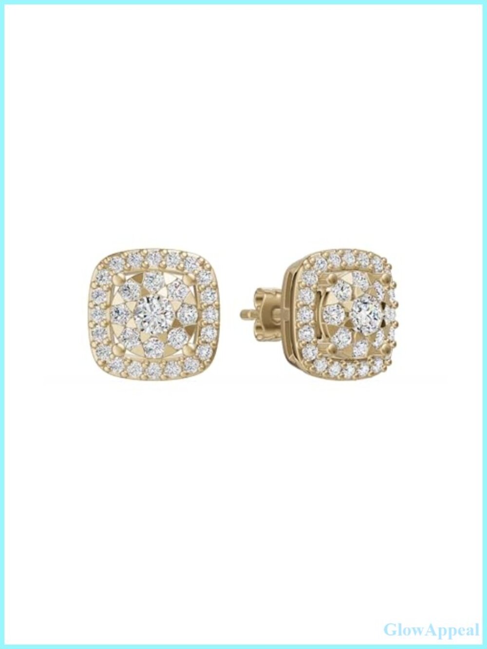 Cushion Cluster Diamond Stud Earrings 24K Gold Vermeil Sterling Silver
